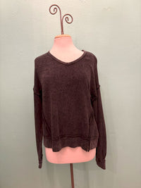 V-NECK CREW SWEATSHIRT-MINERAL BLACK-COTTON LANI