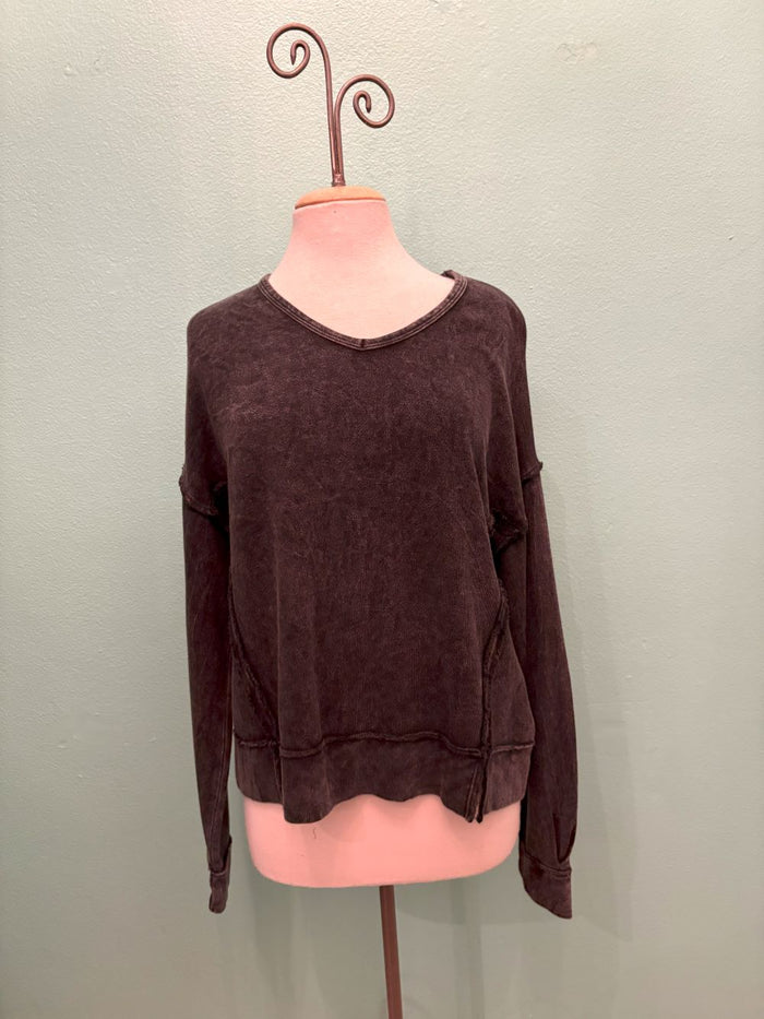 V-NECK CREW SWEATSHIRT-MINERAL BLACK-COTTON LANI