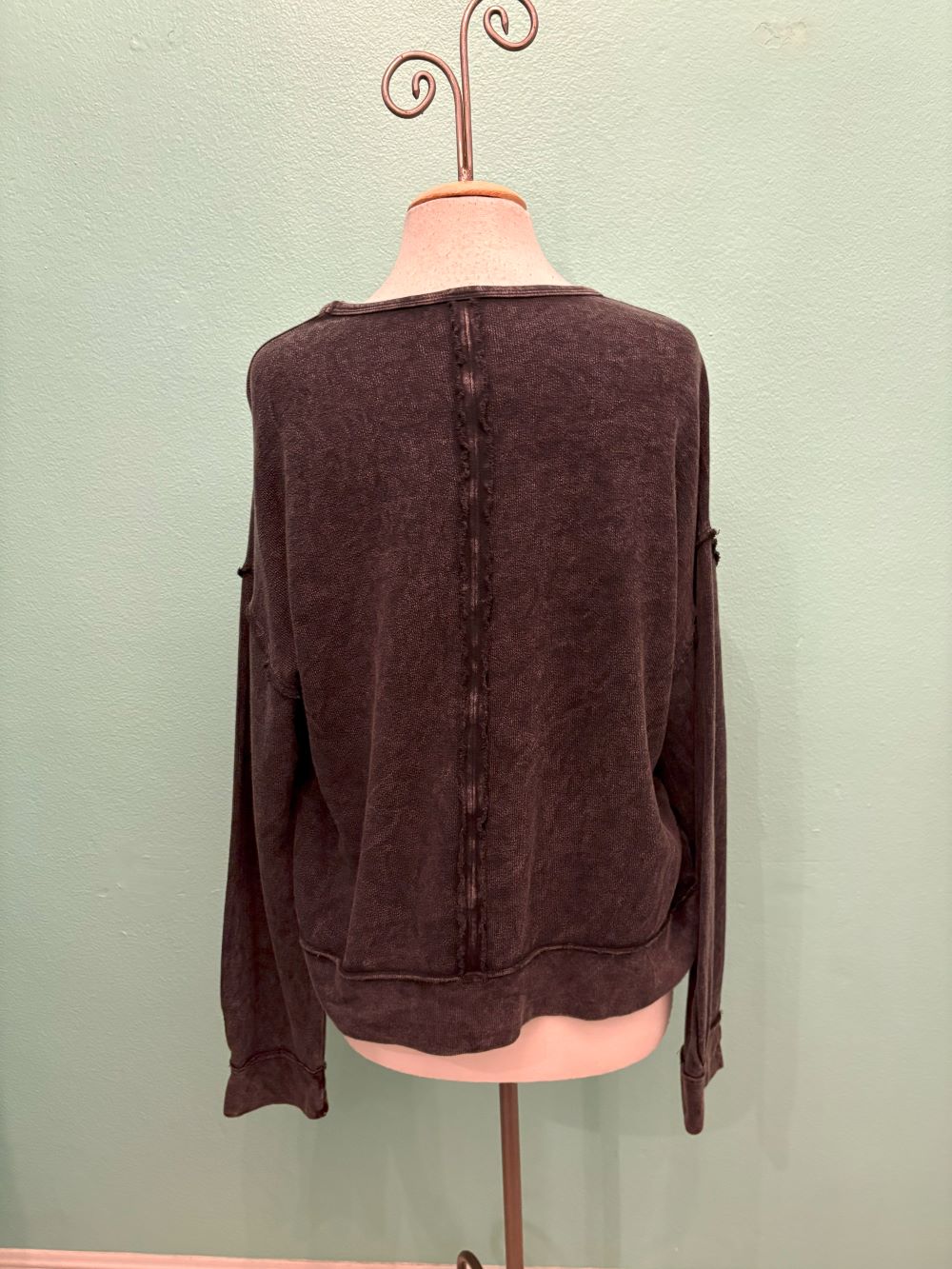 V-NECK CREW SWEATSHIRT-MINERAL BLACK-COTTON LANI