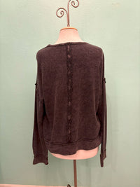 V-NECK CREW SWEATSHIRT-MINERAL BLACK-COTTON LANI