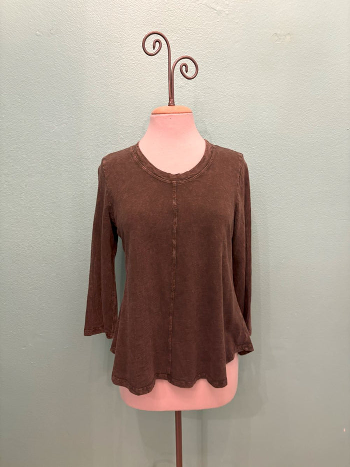 SWING CREW NECK 3/4 SLEEVE TEE-MINERAL OLIVE-COTTON LANI