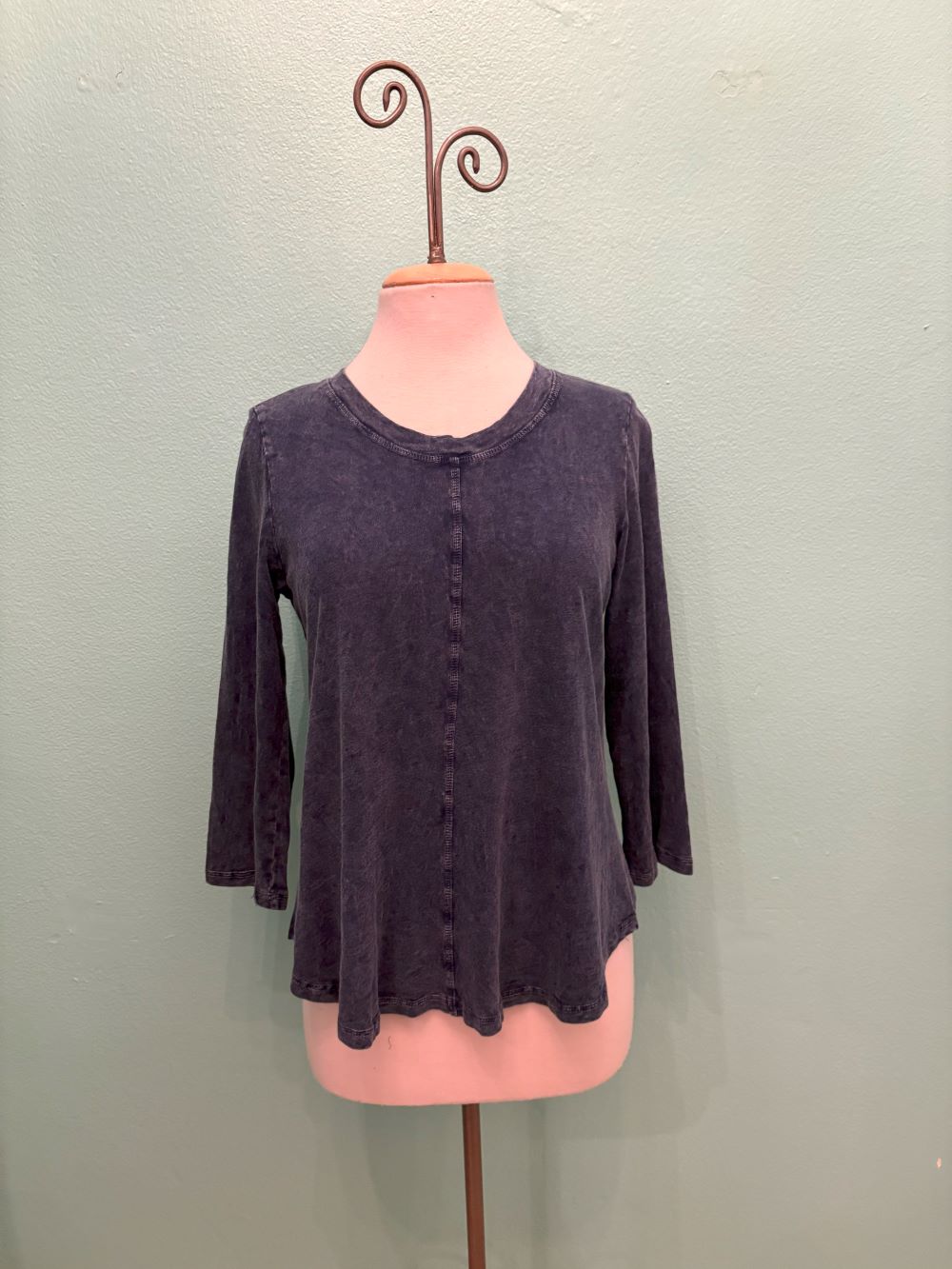 SWING CREW NECK 3/4 SLEEVE TEE-MINERAL INDIGO-COTTON LANI