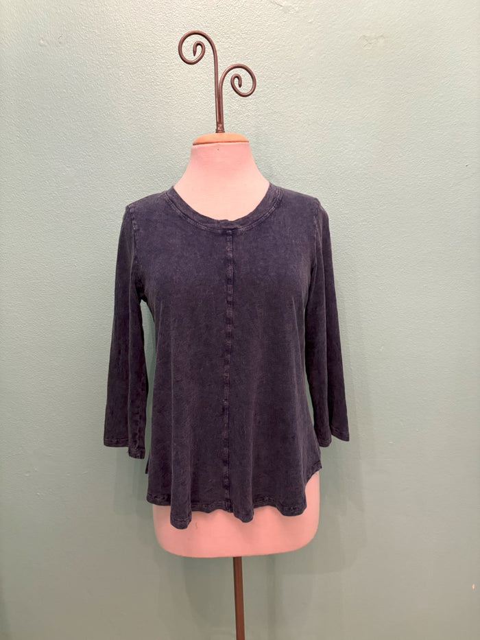 SWING CREW NECK 3/4 SLEEVE TEE-MINERAL INDIGO-COTTON LANI