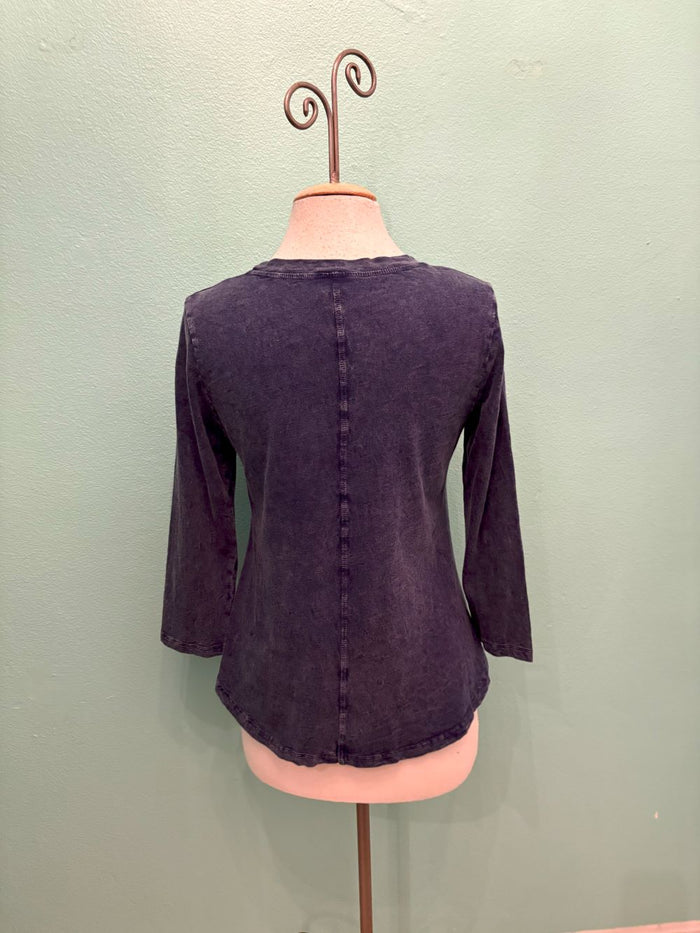 SWING CREW NECK 3/4 SLEEVE TEE-MINERAL INDIGO-COTTON LANI