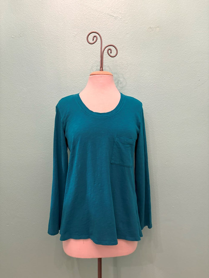 FAVORITE 3/4 SLEEVE POCKET TEE-TEAL-COTTON LANI