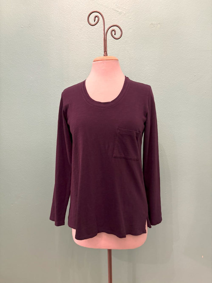 FAVORITE 3/4 SLEEVE POCKET TEE-BLACKBERRY-COTTON LANI