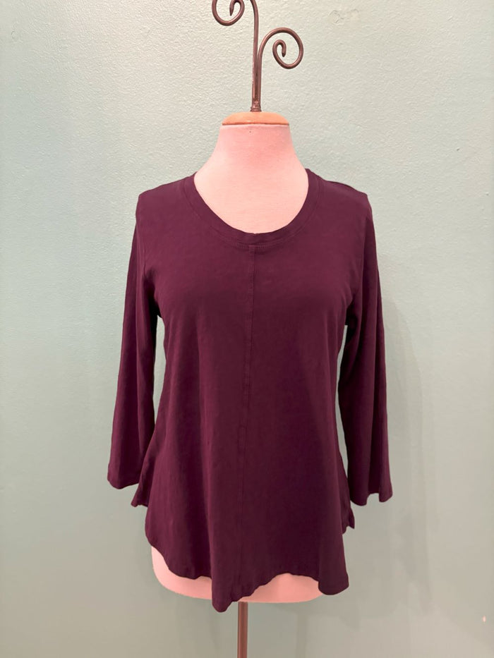 SWING CREW NECK 3/4 SLEEVE TEE-BLACKBERRY-COTTON LAN