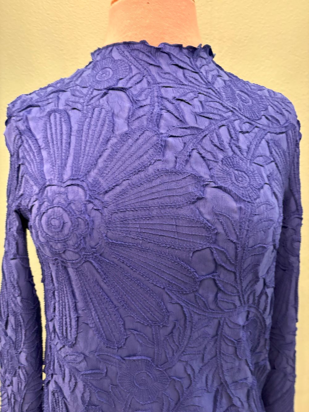 EMBOSSED LONG SLEEVE BLOUSE-68091-VANITE COUTURE