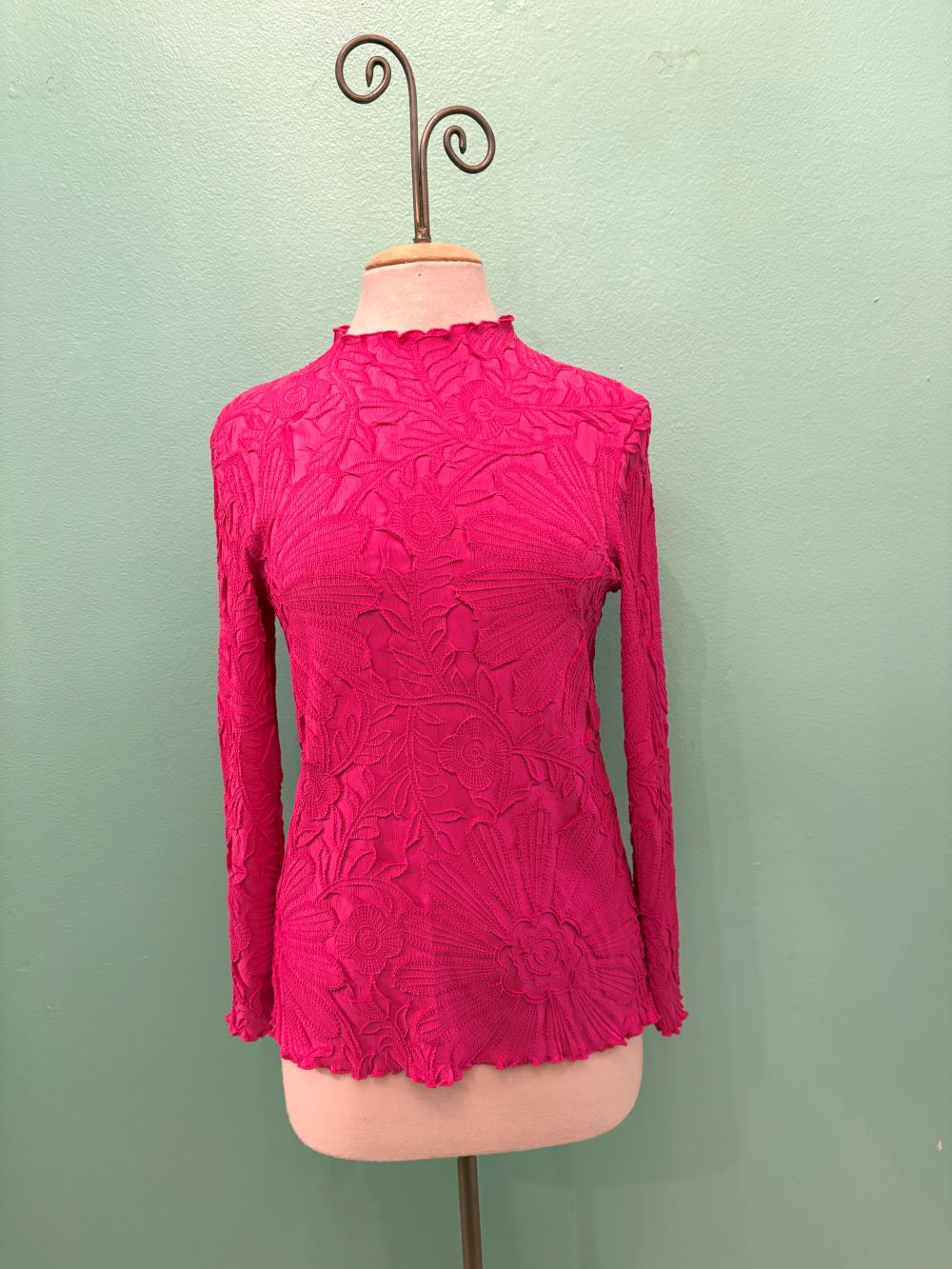 EMBOSSED LONG SLEEVE BLOUSE-68091-VANITE COUTURE