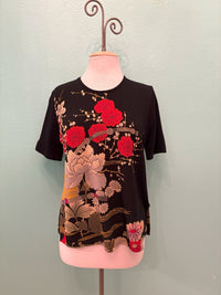 ASIAN FLOWER S/S TOP-MOONLIGHT