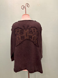 BUTTERFLY EMBROIDERED FLEECE TOP-PAPER LACE