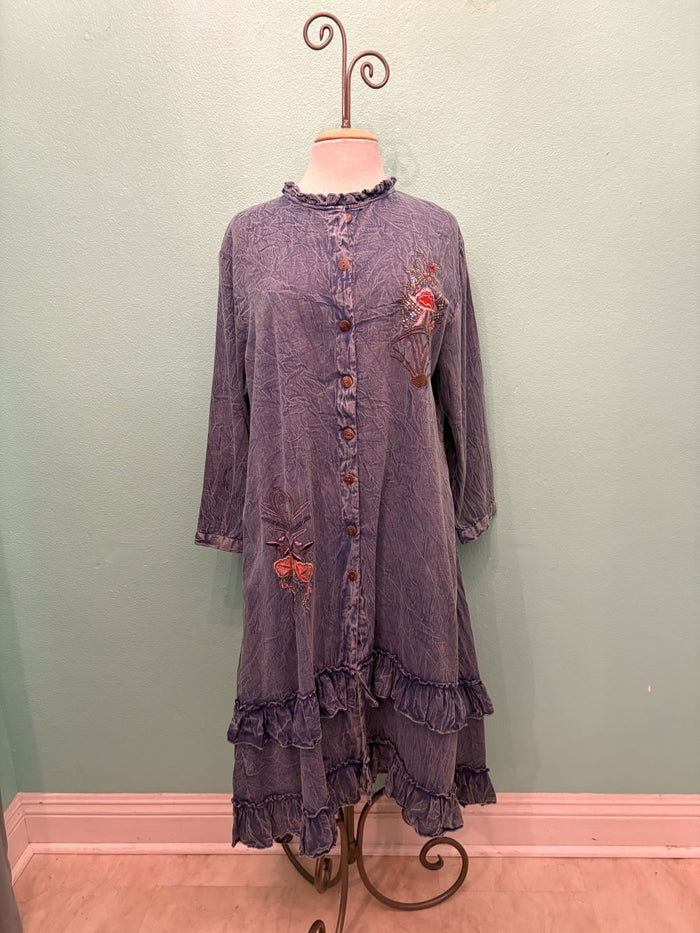 L/S PEACOCK BUTTONDOWN DRESS-PAPER LACE