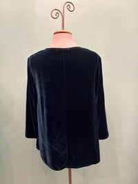 VELVET 3/4 SLEEVE A-LINE TOP-PEACOCK-CUT LOOSE