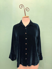 VELVET CROP EASY SHIRT-PEACOCK-CUT LOOSE
