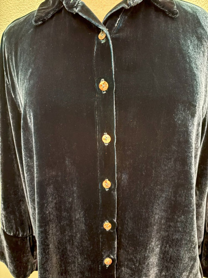 VELVET CROP EASY SHIRT-PEACOCK-CUT LOOSE
