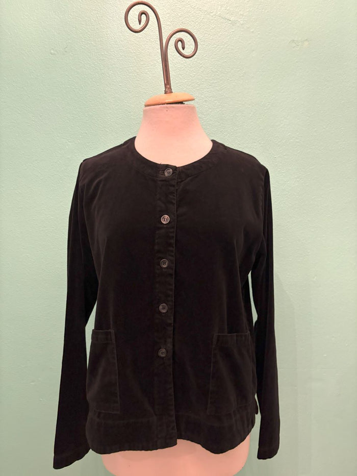 COTTON VELVET L/S CROPPED JACKET-BLACK-CUT LOOSE