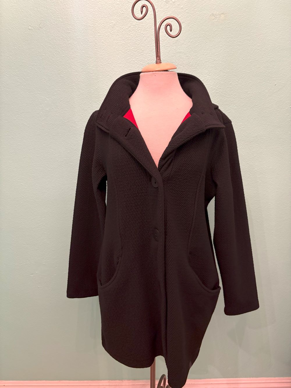 LONG KNIT COAT W/HOOD-BLACK-DOLCEZZA
