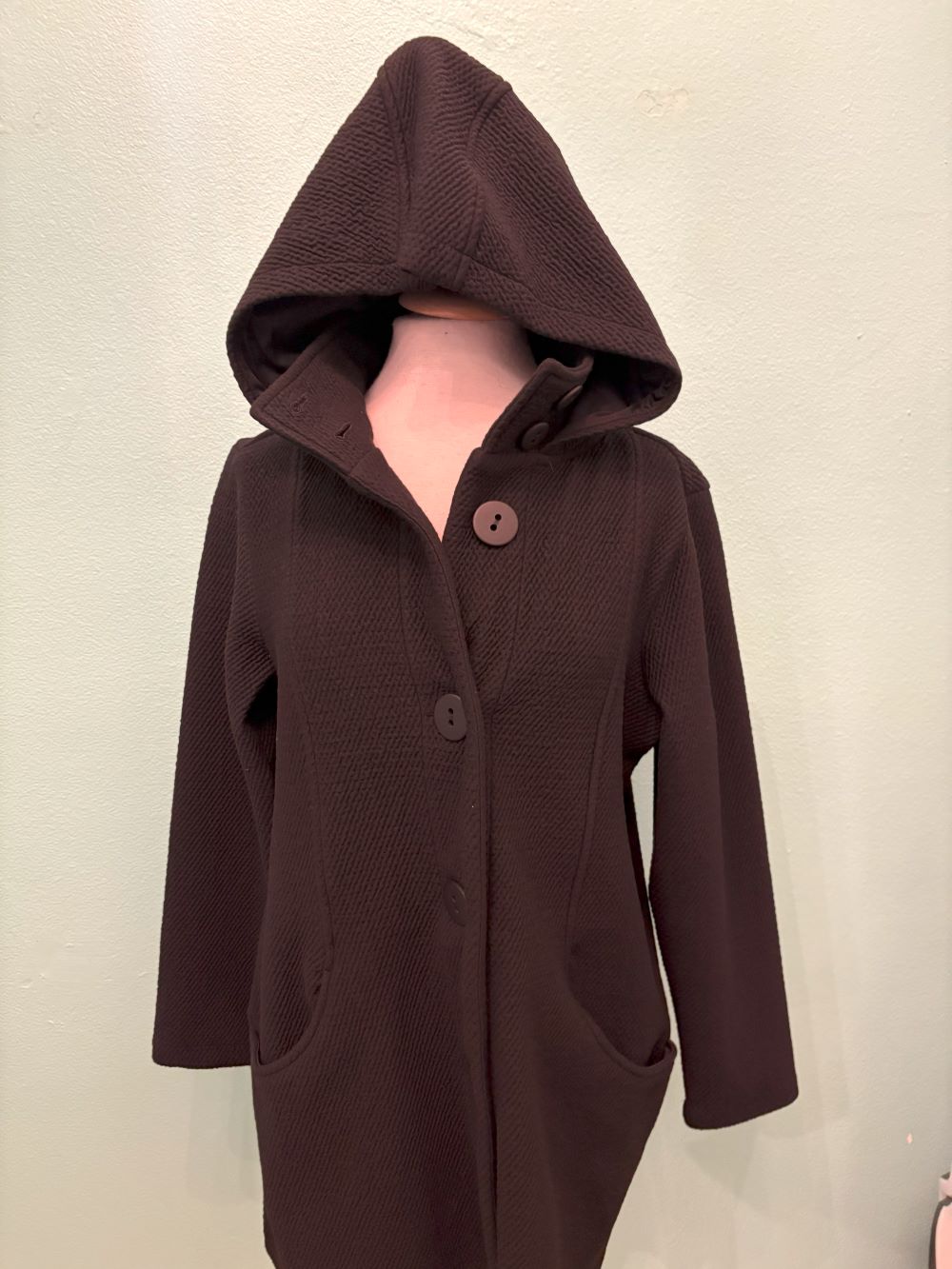 LONG KNIT COAT W/HOOD-BLACK-DOLCEZZA