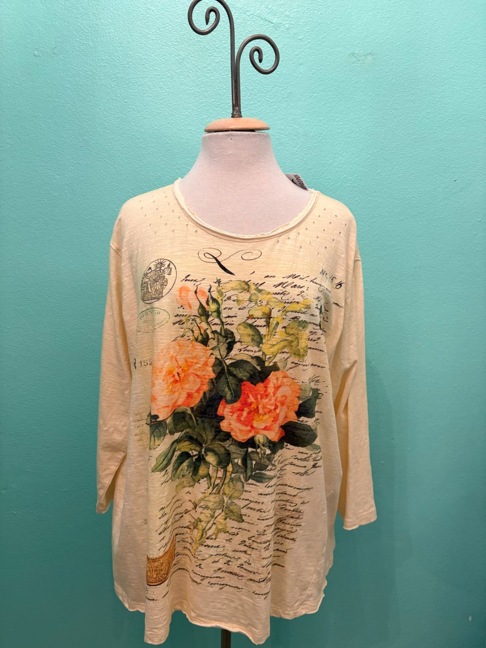 VINTAGE FLOWER PRINT TEE-PAPER LACE
