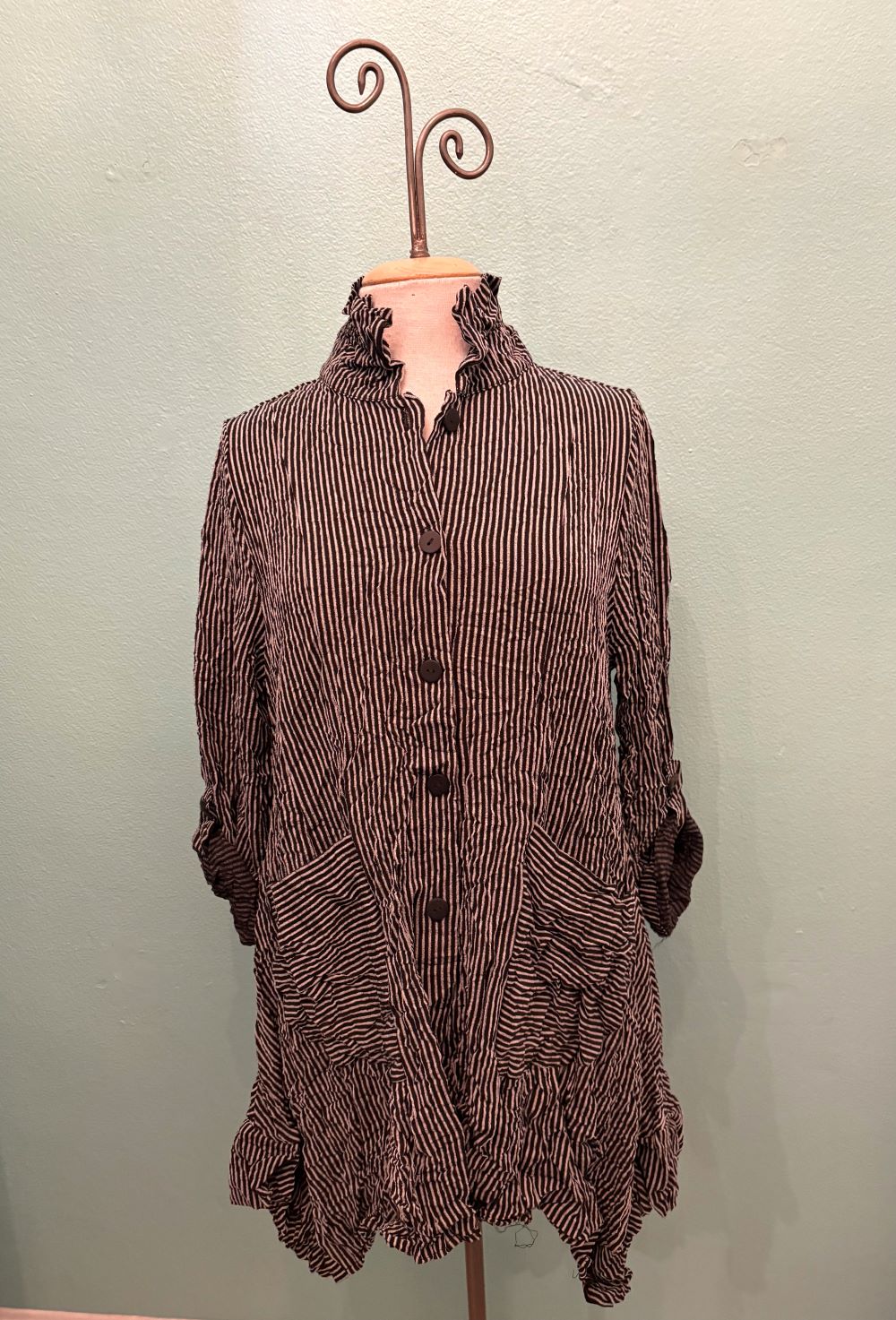 STRIPE BUTTON JACKET WITH ROLL TAB SLEEVE-BLK/WHT-MOONLIGHT