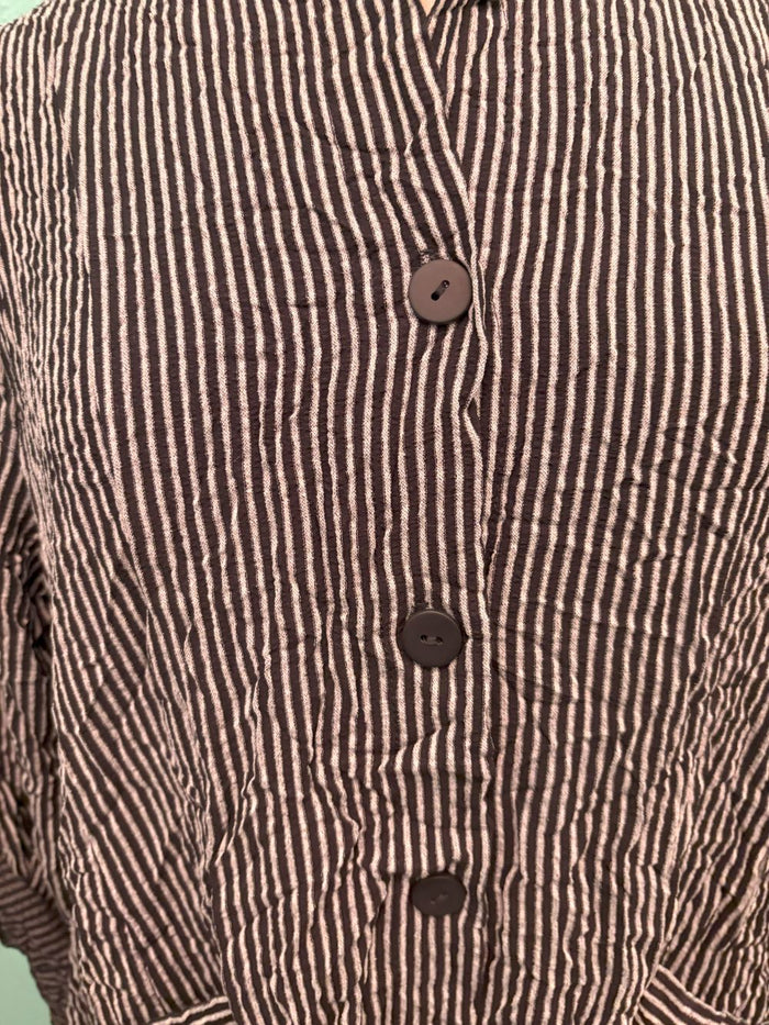 STRIPE BUTTON JACKET WITH ROLL TAB SLEEVE-BLK/WHT-MOONLIGHT