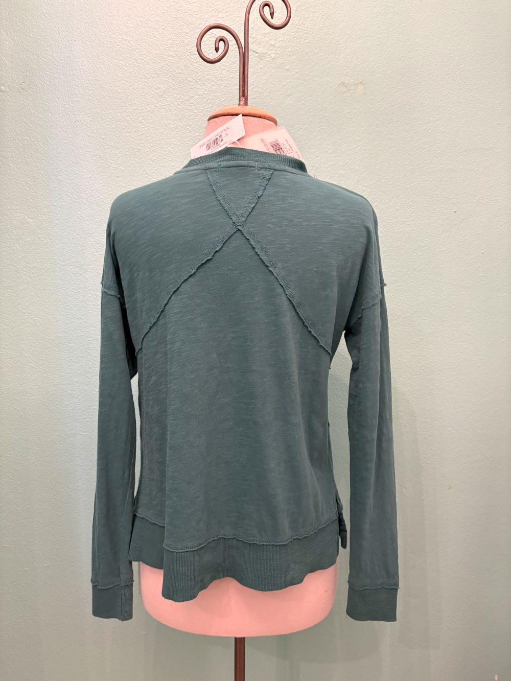 L/S SEAMED CREWNECK PULLOVER-FROZEN TEAL-MODODOC