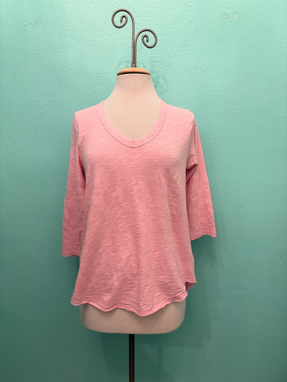 3/4 SLEEVE TEE W/CURVE HEM-PEARLY PINK-MODODOC
