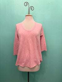 3/4 SLEEVE TEE W/CURVE HEM-PEARLY PINK-MODODOC
