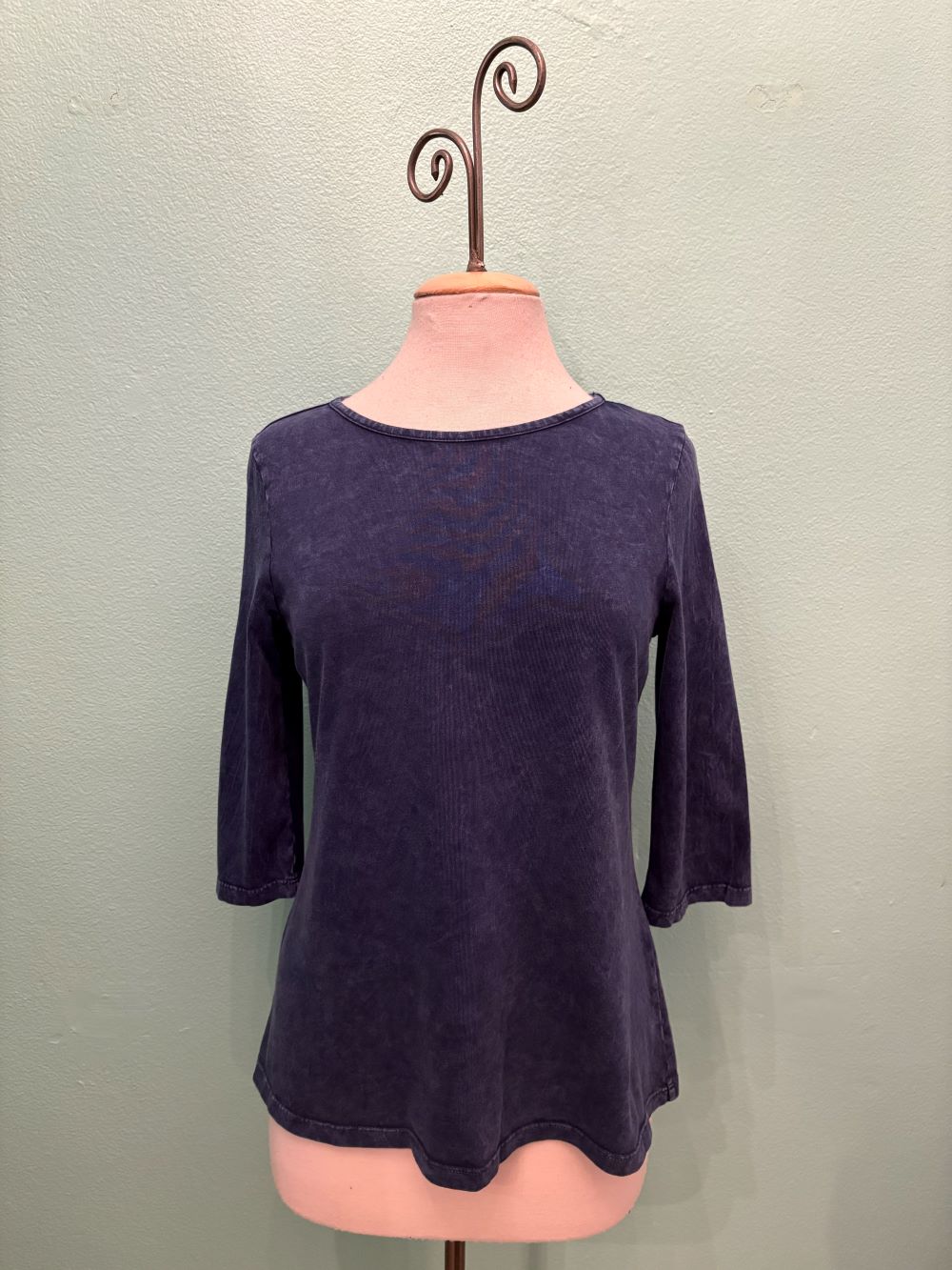 BOATNECK 3/4 SLEEVE TEE-MINERAL INDIGO-COTTON LANI