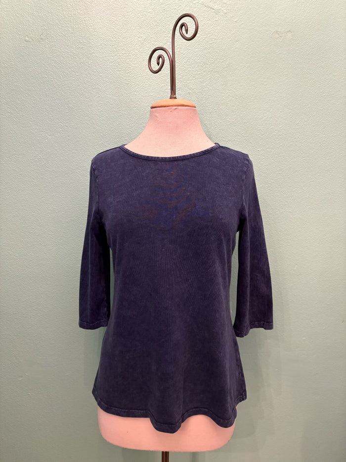 BOATNECK 3/4 SLEEVE TEE-MINERAL INDIGO-COTTON LANI