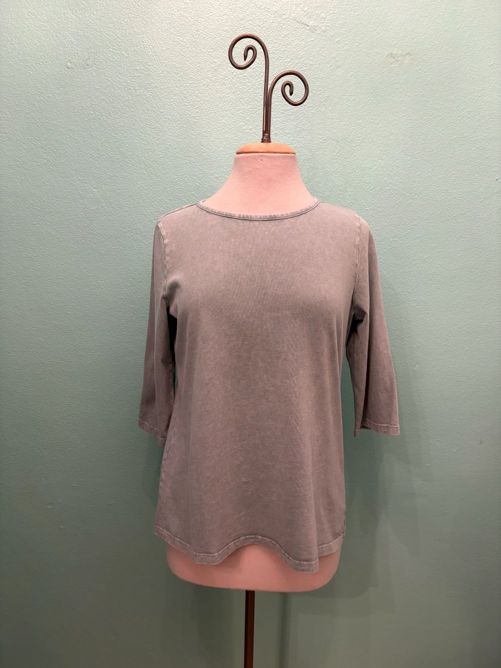 BOATNECK 3/4 SLEEVE TEE-MINERAL SAGE-COTTON LANI