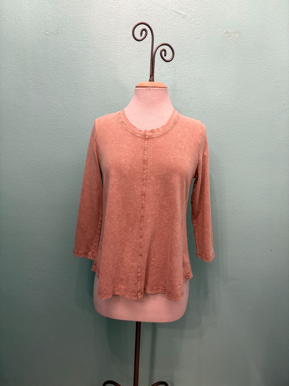 SWING CREW NECK 3/4 SLEEVE TEE-MINERAL OAT-COTTON LANI