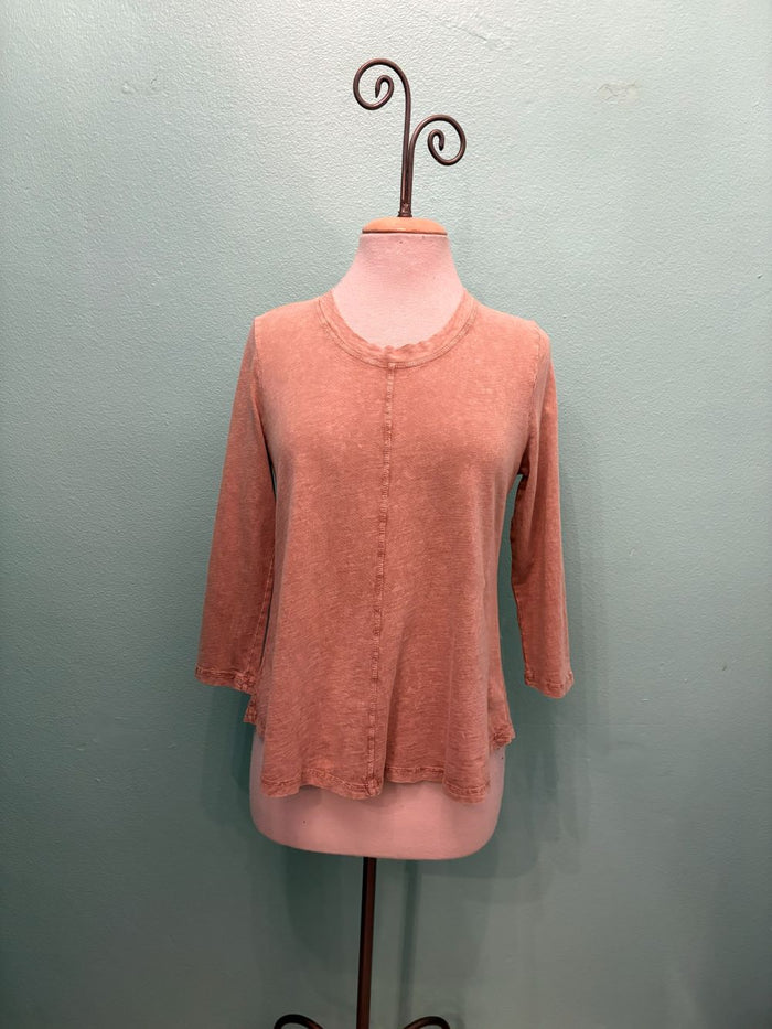 SWING CREW NECK 3/4 SLEEVE TEE-MINERAL OAT-COTTON LANI