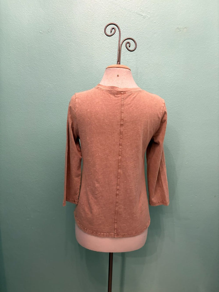 SWING CREW NECK 3/4 SLEEVE TEE-MINERAL OAT-COTTON LANI