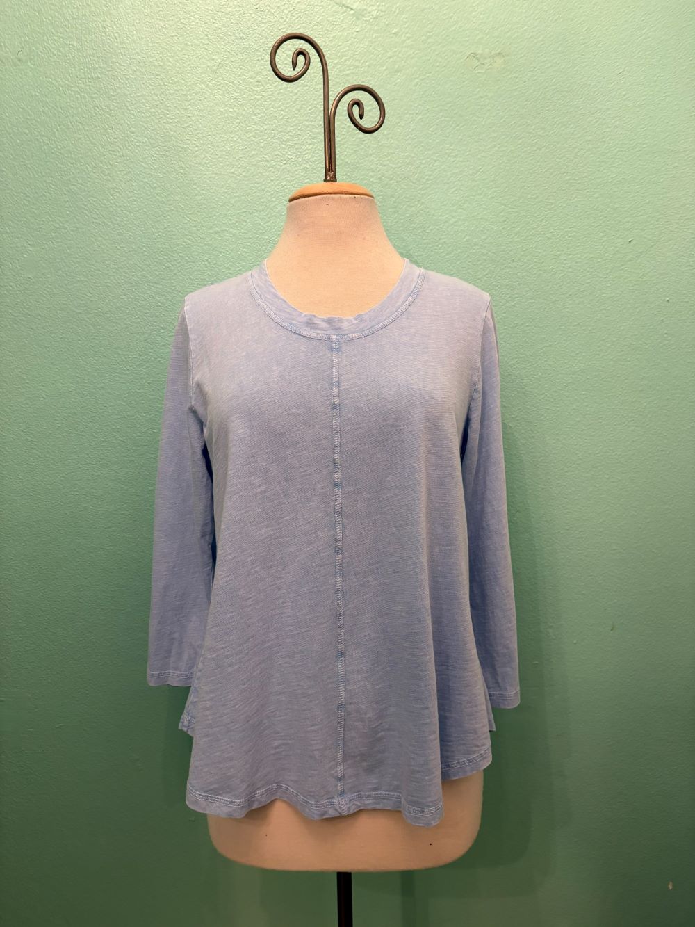 SWING CREW NECK 3/4 SLEEVE TEE-MINERAL SKY-COTTON LANI