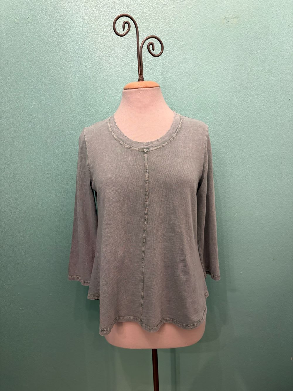 SWING CREW NECK 3/4 SLEEVE TEE-MINERAL SAGE-COTTON LANI