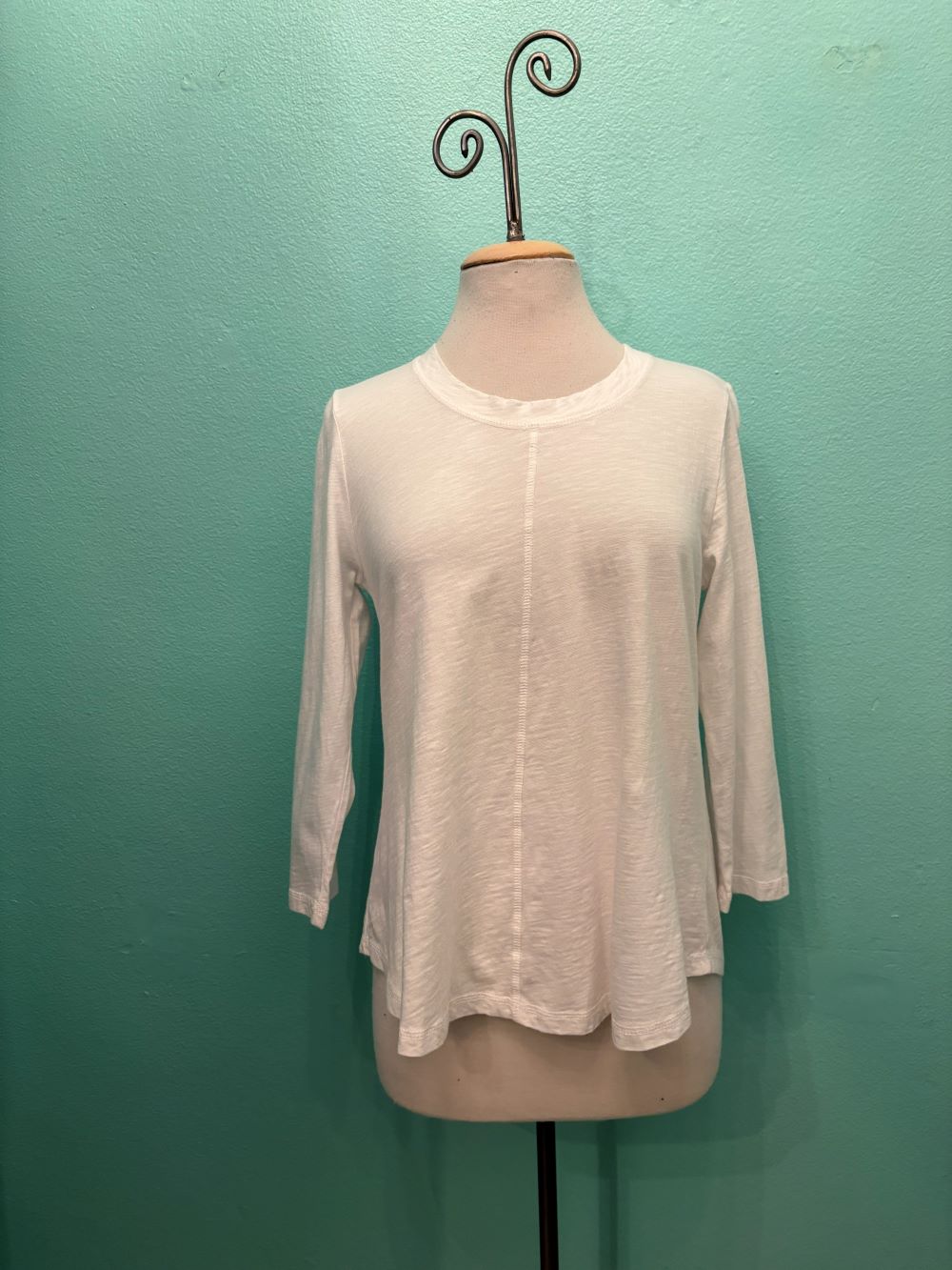 SWING CREW NECK 3/4 SLEEVE TEE-WHITE-COTTON LANI