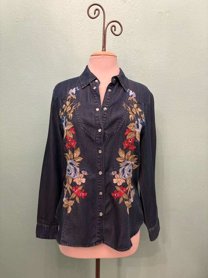 HANNAH WESTERN SEAMED SHIRT-DENIM BLUE-JOHNNY WAS