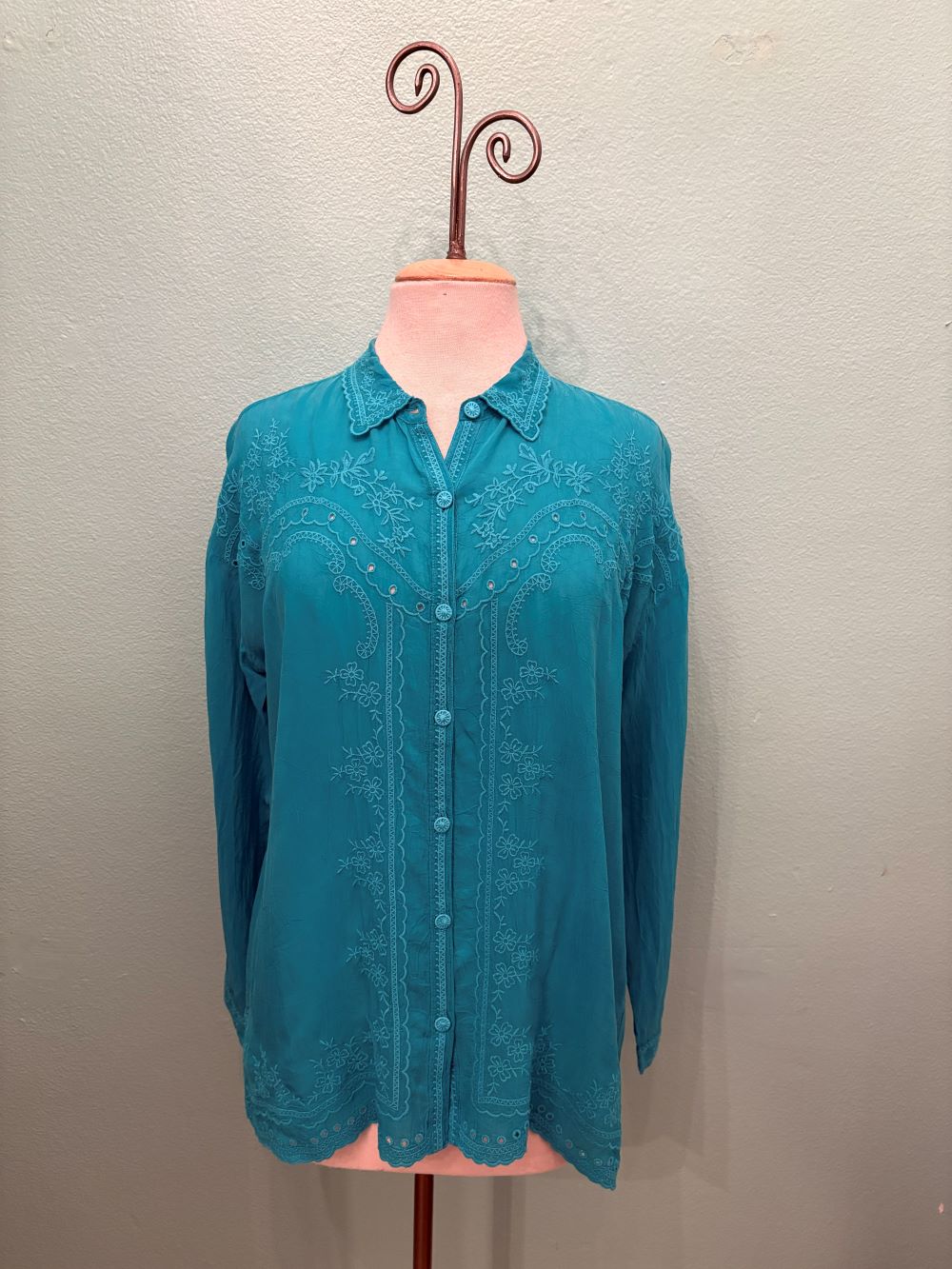WESTERN AUDREY COLLARED SHIRT-TILE BLUE-JOHNNY WAS