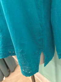 WESTERN AUDREY COLLARED SHIRT-TILE BLUE-JOHNNY WAS