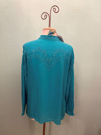 WESTERN AUDREY COLLARED SHIRT-TILE BLUE-JOHNNY WAS