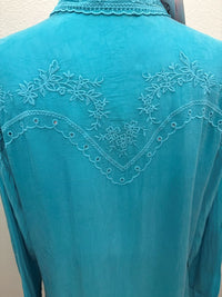 WESTERN AUDREY COLLARED SHIRT-TILE BLUE-JOHNNY WAS