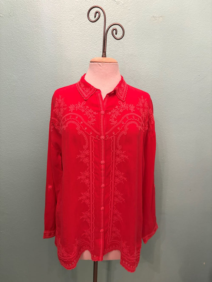 WESTERN AUDREY COLLARED SHIRT-RACER RED-JOHNNY WAS