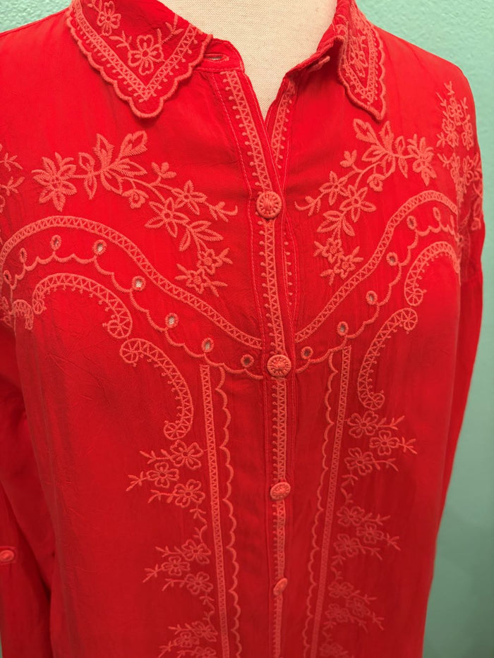WESTERN AUDREY COLLARED SHIRT-RACER RED-JOHNNY WAS