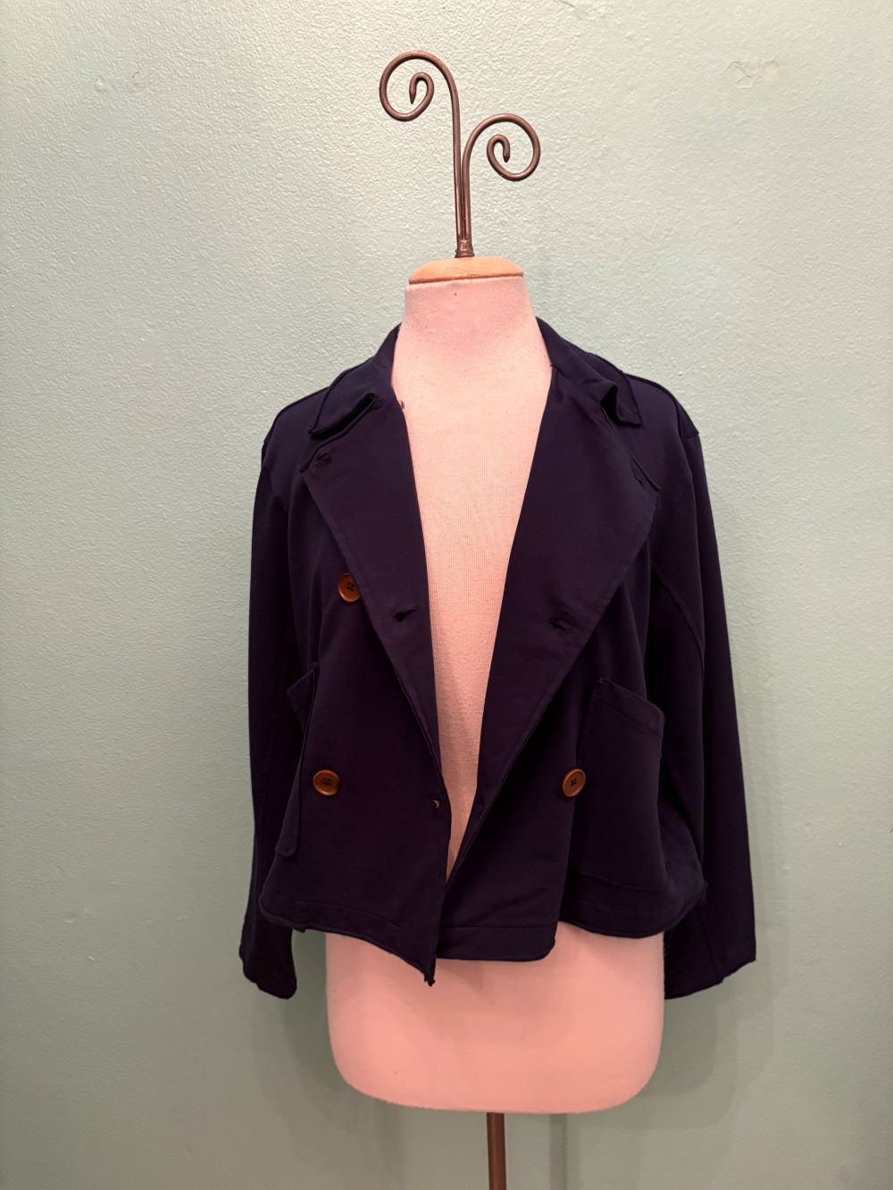 DOUBLE BREASTED CROP JACKET-VIBRANT NAVY-MODODOC