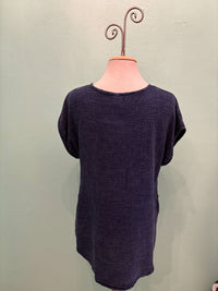 GAUZE SCOOP NECK W/POCKET-INDIGO-COTTON LANI
