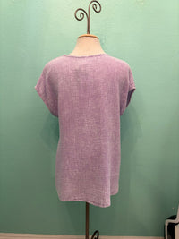 GAUZE SCOOP NECK W/POCKET-LILAC-COTTON LANI