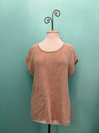 GAUZE SCOOP NECK W/POCKET-OAT-COTTON LANI