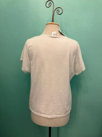 V-NECK SEAM CAP SLEEVE TEE-WHITE-COTTON LANI