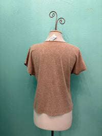 V-NECK SEAM CAP SLEEVE TEE-MINERAL OAT-COTTON LANI